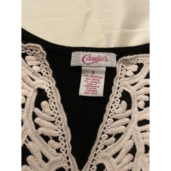 Candie’s Black Embroidered Flouncy Sheer Angel Wing Sleeve Blouse Top - Picture 3 of 6